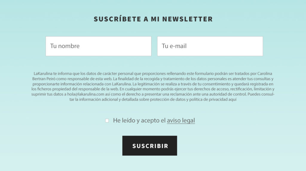 Textos legales en los formularios de suscripción a la newsletter de tu web
