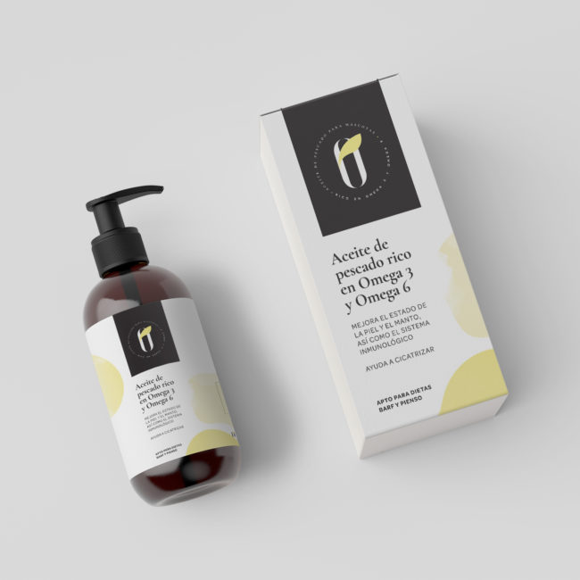 Diseño packaging Oleum Aceite de pescado para animales
