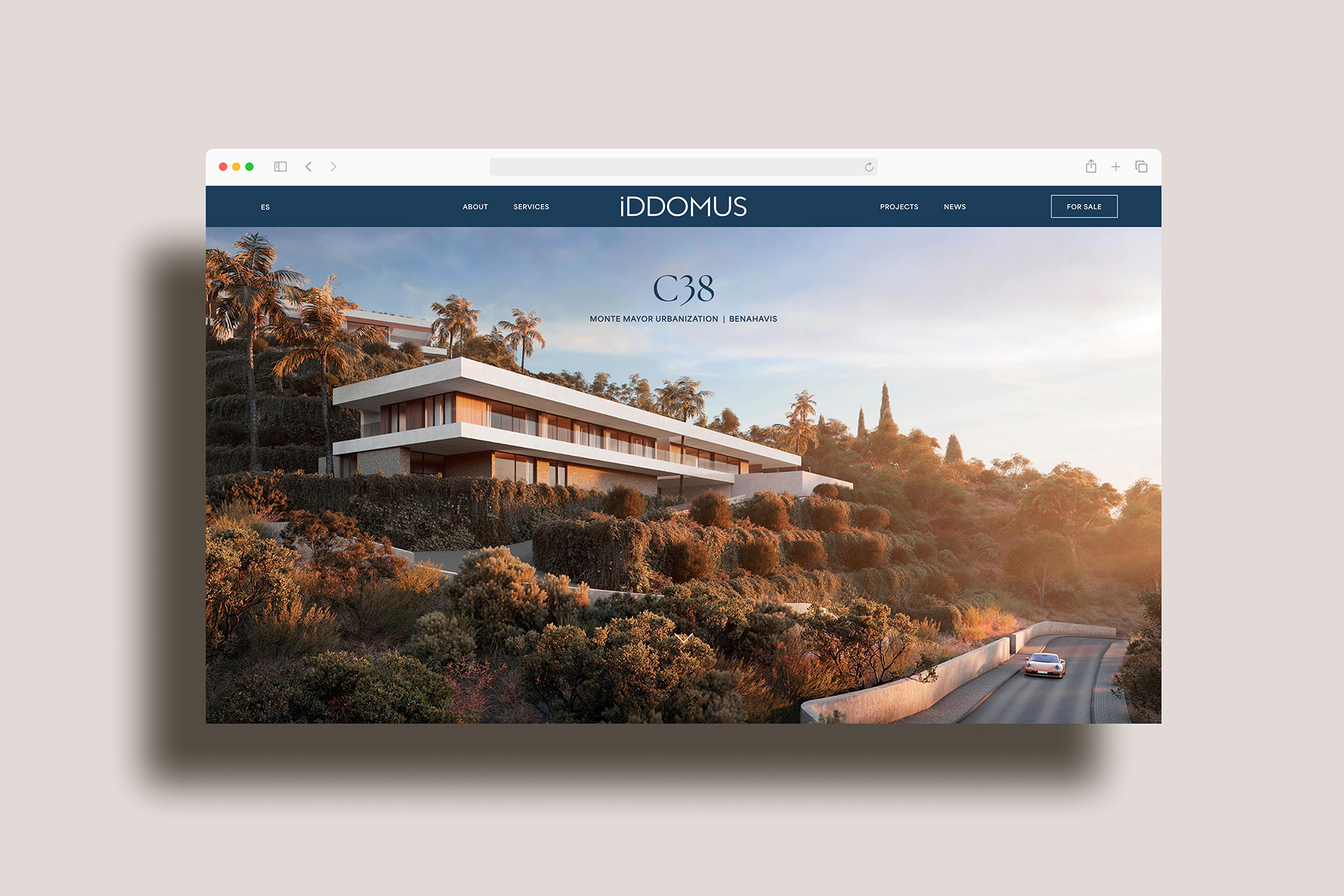 Mxin - Diseño de identidad visual y página web corporativa para IDDOMUS: arquitectura , diseño y construcción de villas de lujo en la Costa del Sol. Espacios amplios, ritmo visual suave y jerarquías claras.
