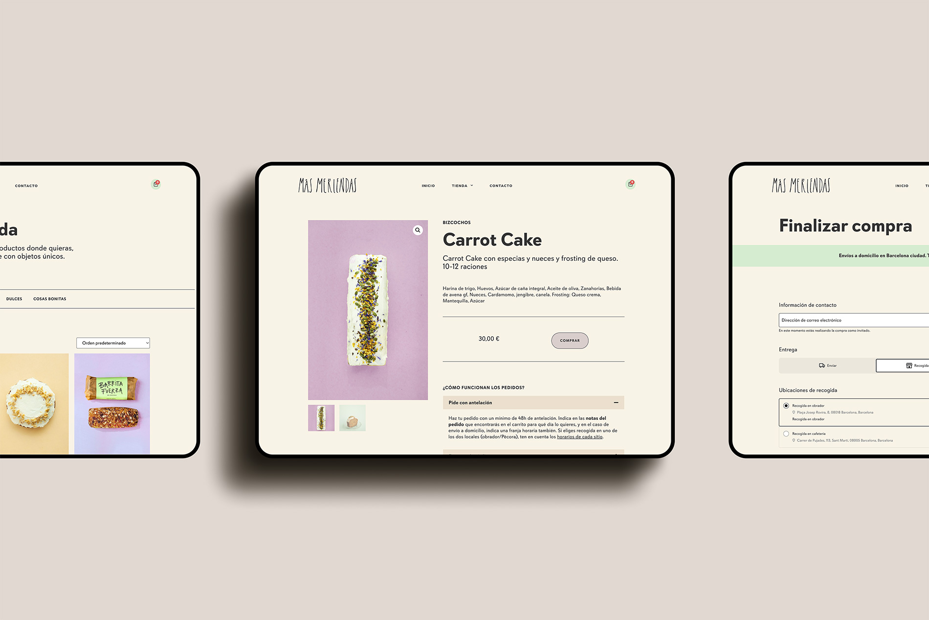 Mxin - Diseño de ecommerce personalizada para Más Meriendas, Obrador de pastelería artesanal en Barcelona, subvencionada con el bono del Kit Digital