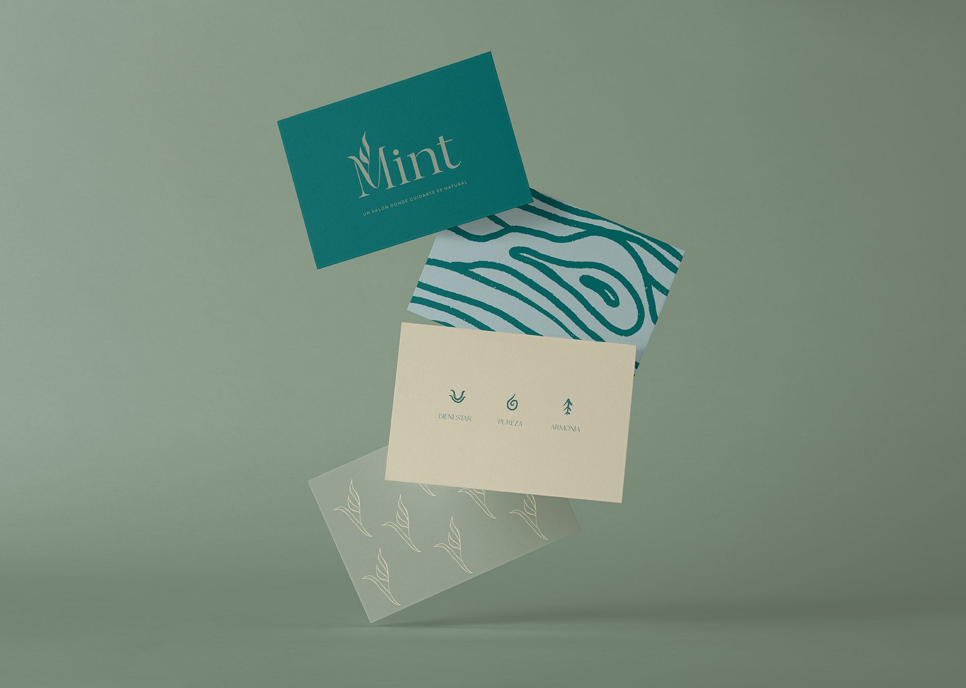 Mxin - Tarjetas de visita de MINT con logotipo orgánico y diseño limpio.