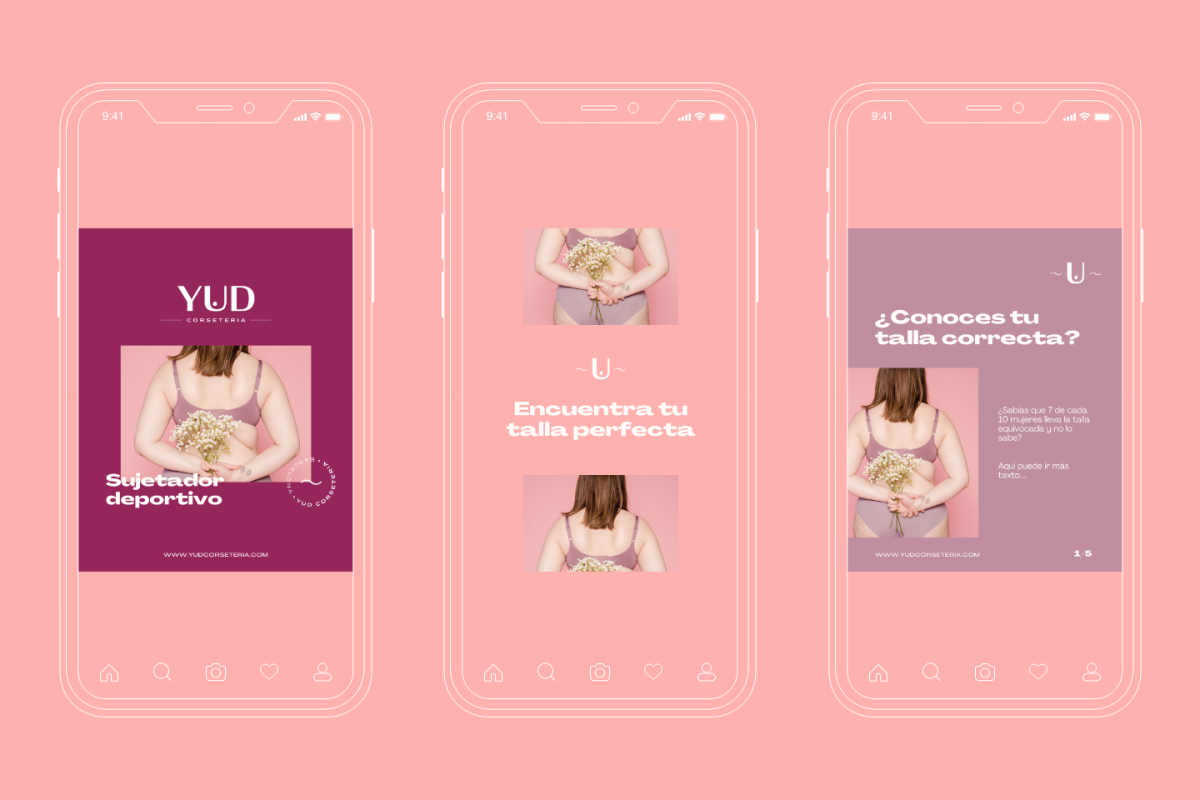Estrategia de contenidos y diseño de feed para el Instagram de YUD Corsetería por Mxin.