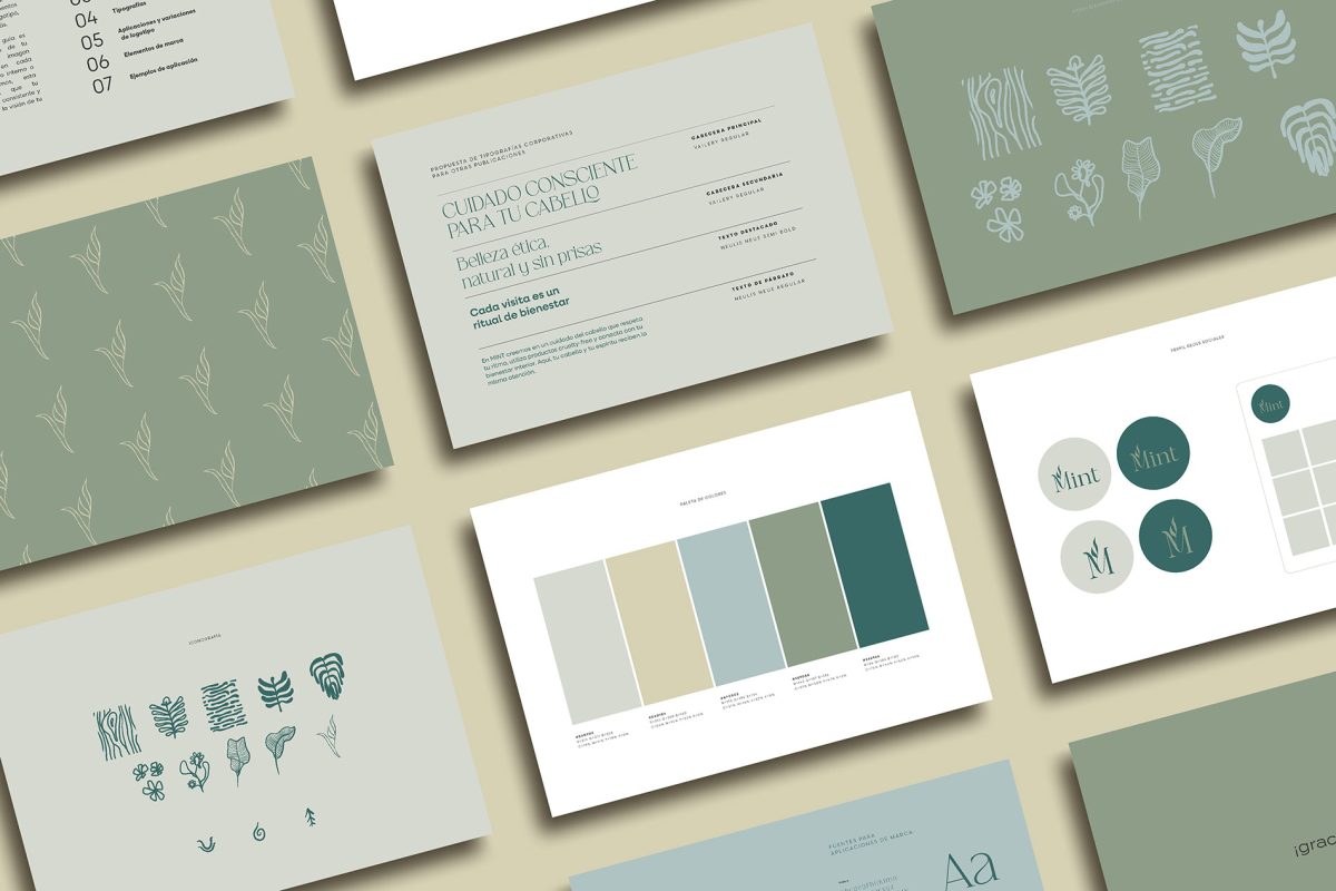 Mxin - Páginas del manual de marca de MINT con lineamientos de identidad visual.
