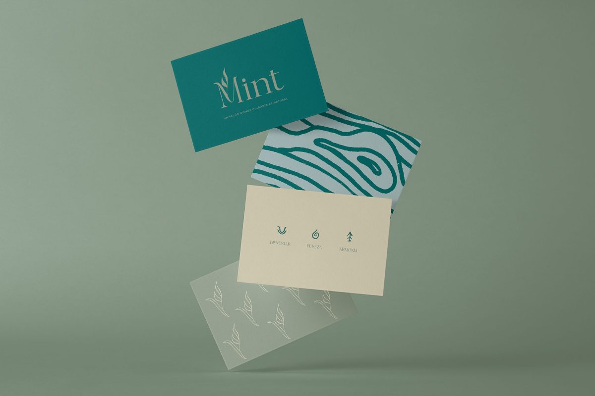 Mxin - Tarjetas de visita de MINT con logotipo orgánico y diseño limpio.